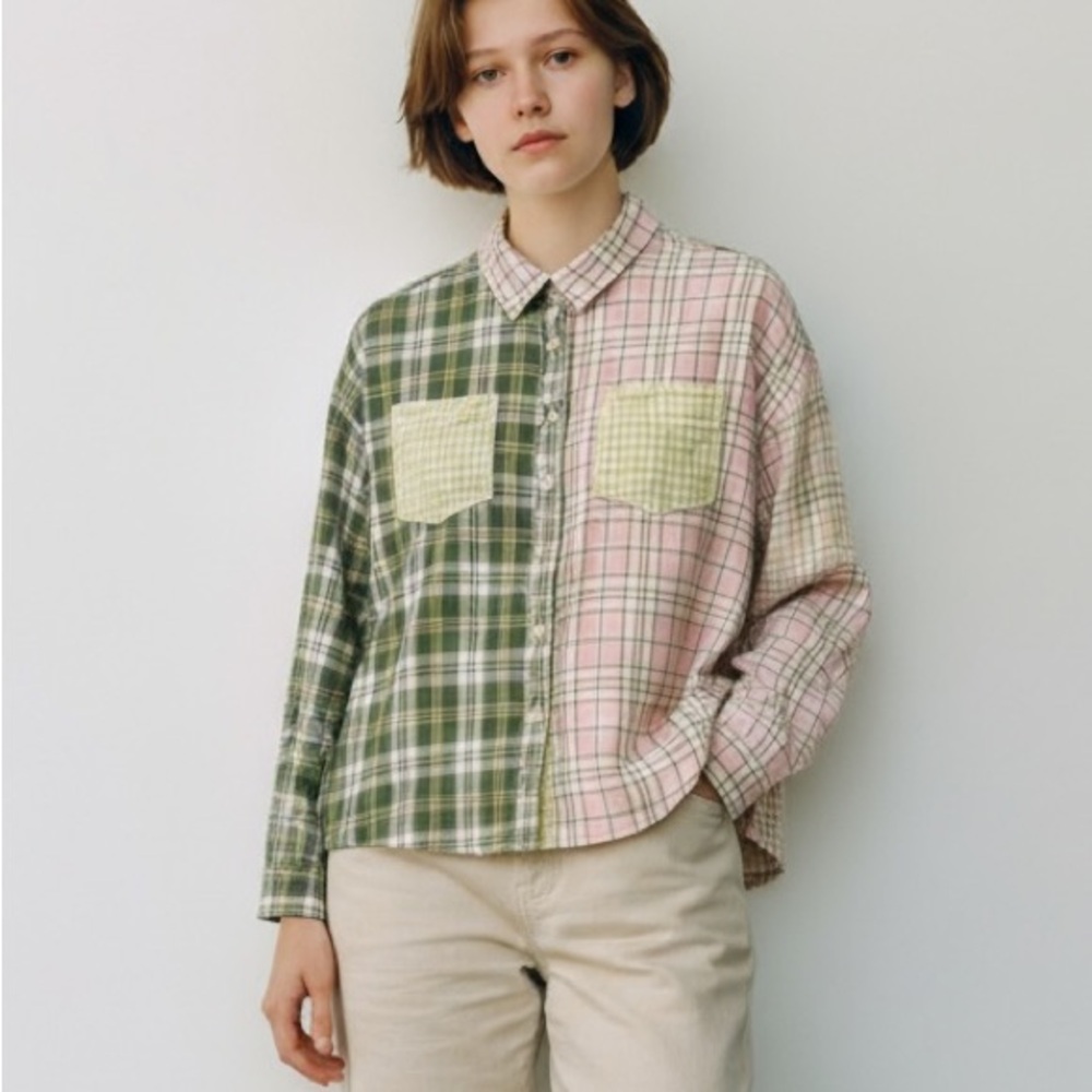 Eesome Color Block Plaid Long Sleeve Lightweight Flannel Button Down Shirt Small